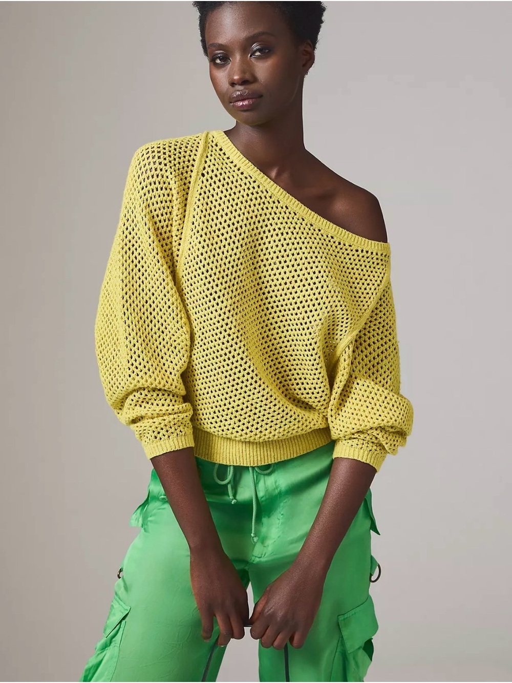 Pilcro Open-Knit Off-the-Shoulder Sweater - multi color Size XL